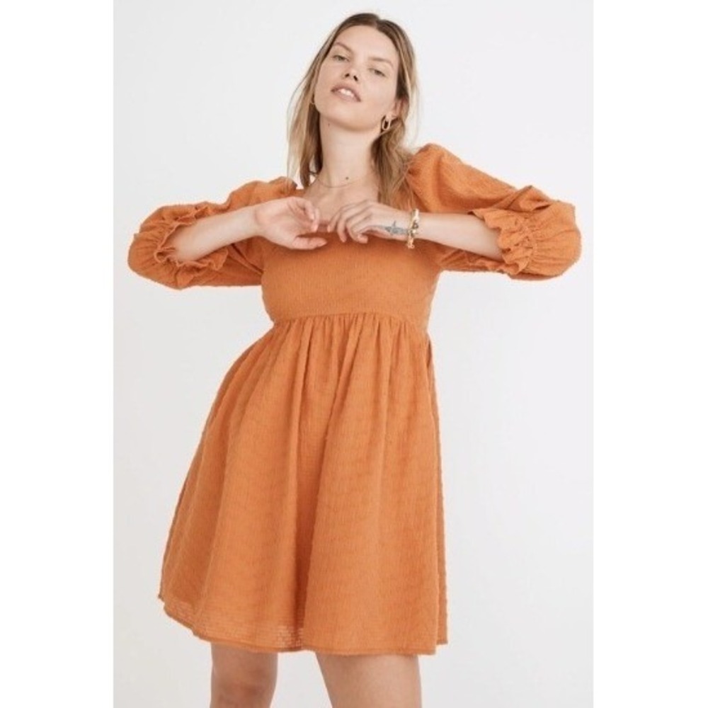 Madewell Orange Puff Sleeve Waisted Mini Dress Size 0 Cottagecore Fall